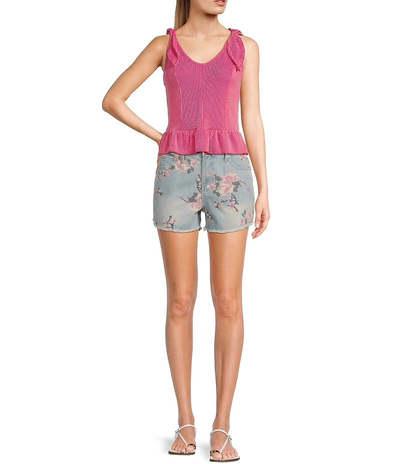 Moa Moa Sleeveless Tie Shoulder Rib Knit Tank Top