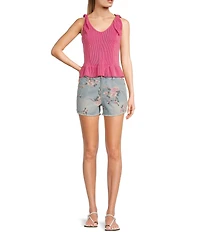 Moa Moa Sleeveless Tie Shoulder Rib Knit Tank Top