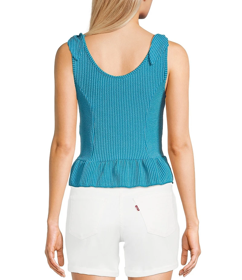 Moa Moa Sleeveless Tie Shoulder Rib Knit Tank Top