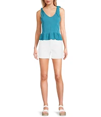 Moa Moa Sleeveless Tie Shoulder Rib Knit Tank Top