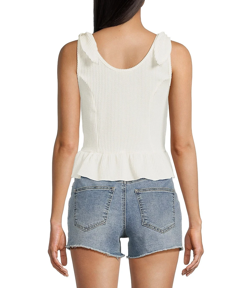 Moa Moa Sleeveless Tie Shoulder Rib Knit Tank Top