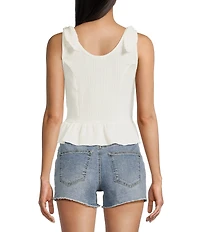 Moa Moa Sleeveless Tie Shoulder Rib Knit Tank Top