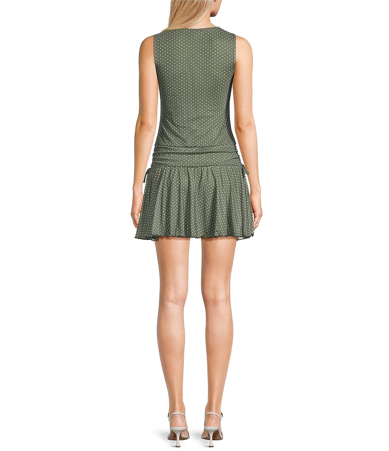 Moa Moa Small Polka Dot Print Mesh Side Tie Dress