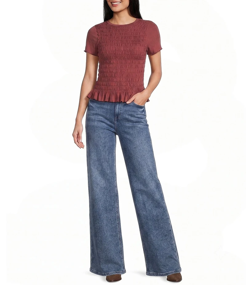 Moa Moa Smocked Bodice Short Sleeve Top