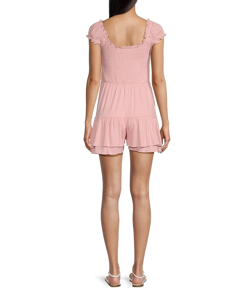 Moa Moa Square Neck Cap Sleeve Smocked A-Line Romper