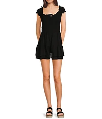 Moa Moa Square Neck Cap Sleeve Smocked A-Line Romper