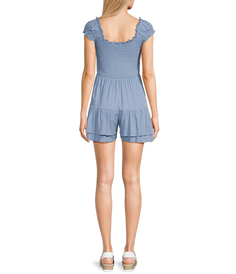 Moa Moa Square Neck Cap Sleeve Smocked A-Line Romper