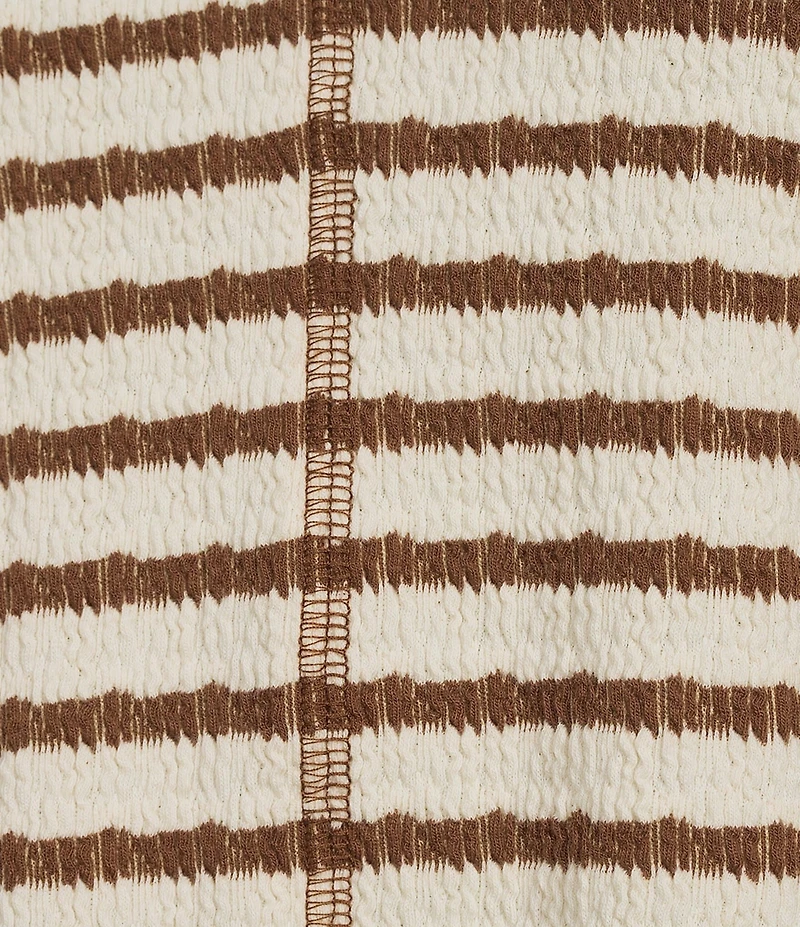 Moa Moa Striped Puckered Jacquard V-Neck Long Sleeve Cropped Top