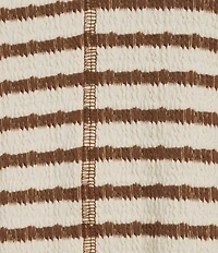 Moa Moa Striped Puckered Jacquard V-Neck Long Sleeve Cropped Top