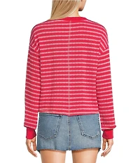 Moa Moa Striped Puckered Jacquard V-Neck Long Sleeve Cropped Top