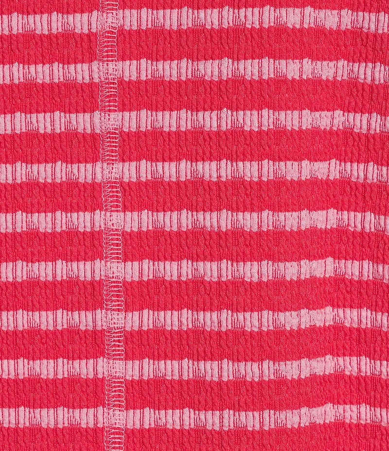 Moa Moa Striped Puckered Jacquard V-Neck Long Sleeve Cropped Top