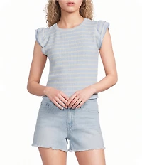 Moa Moa Striped Short Flutter Short Sleeve Crew Neck Top