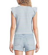 Moa Moa Striped Short Flutter Short Sleeve Crew Neck Top
