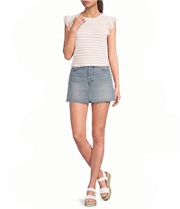 Moa Moa Striped Short Flutter Short Sleeve Crew Neck Top