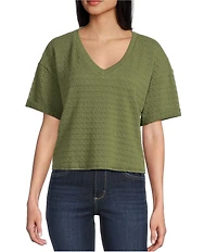 Moa Moa Striped V-Neck Short Sleeve Cropped Top