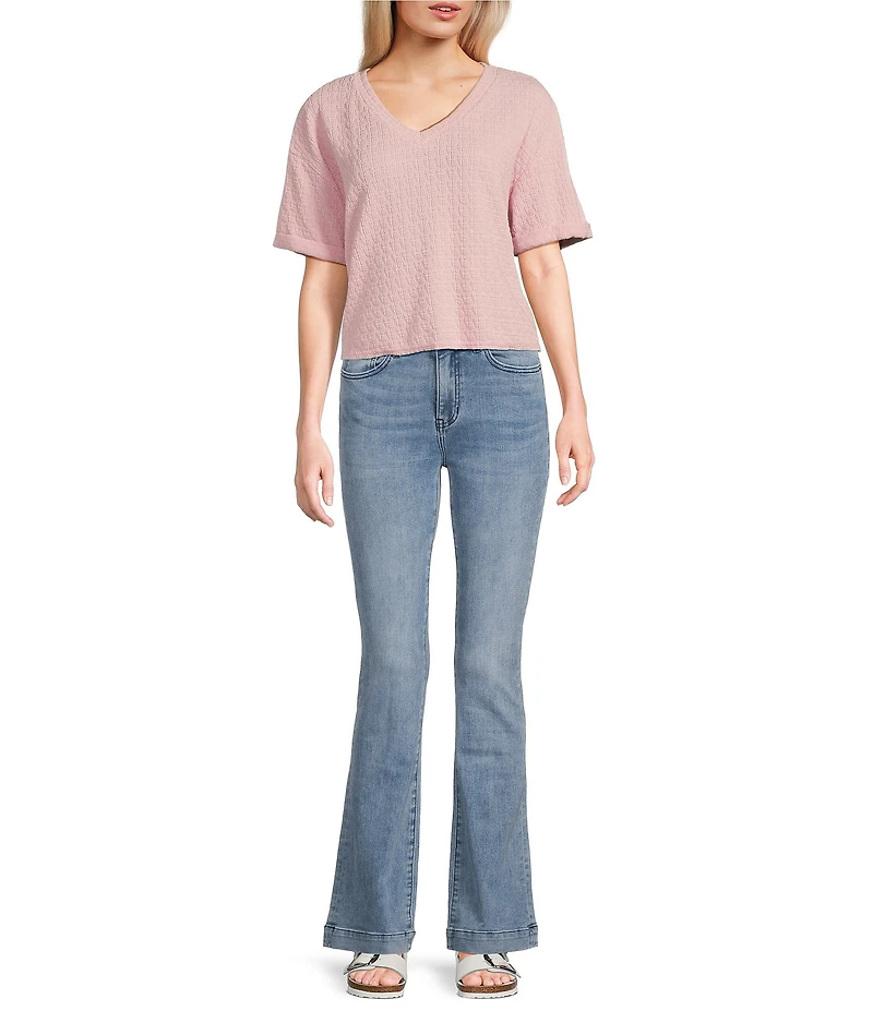 Moa Moa Striped V-Neck Short Sleeve Cropped Top