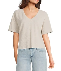 Moa Moa Striped V-Neck Short Sleeve Cropped Top