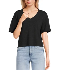 Moa Moa Striped V-Neck Short Sleeve Cropped Top