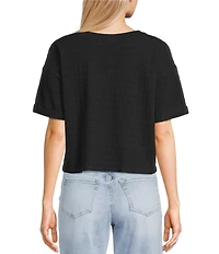 Moa Moa Striped V-Neck Short Sleeve Cropped Top