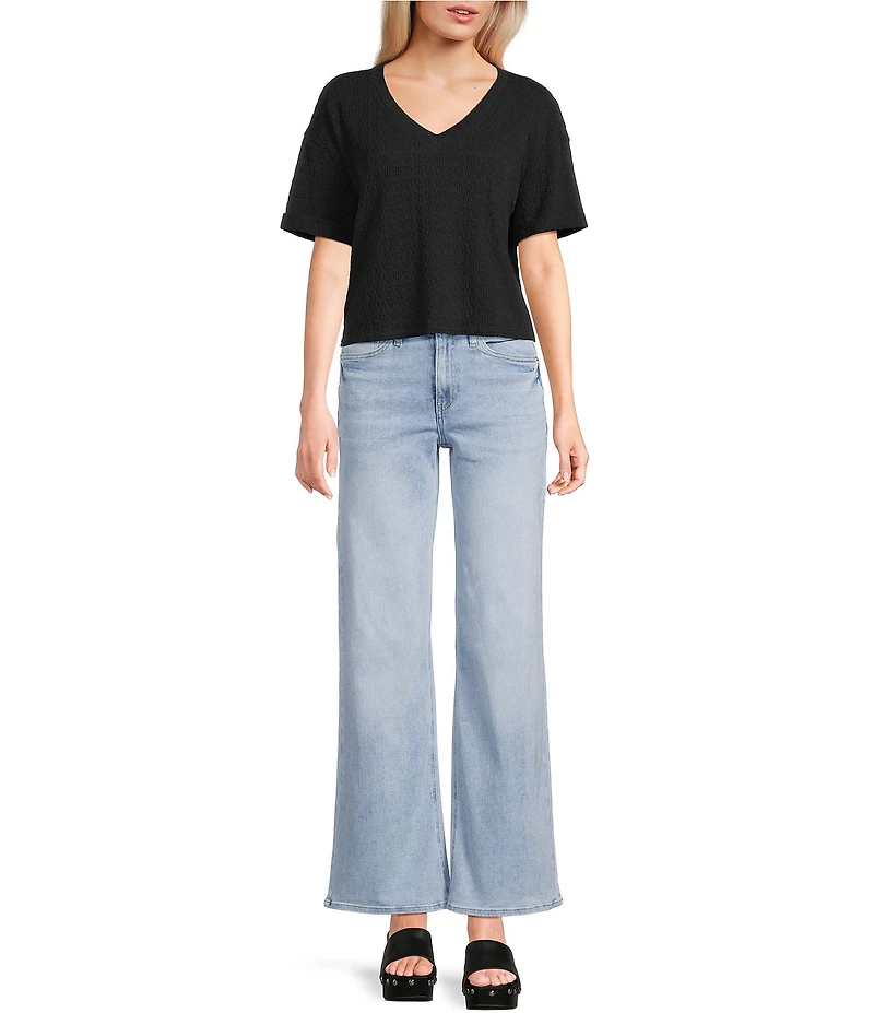 Moa Moa Striped V-Neck Short Sleeve Cropped Top