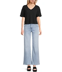 Moa Moa Striped V-Neck Short Sleeve Cropped Top