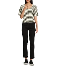 Moa Moa Striped V-Neck Short Sleeve Top