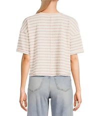 Moa Moa Striped V-Neck Short Sleeve Top