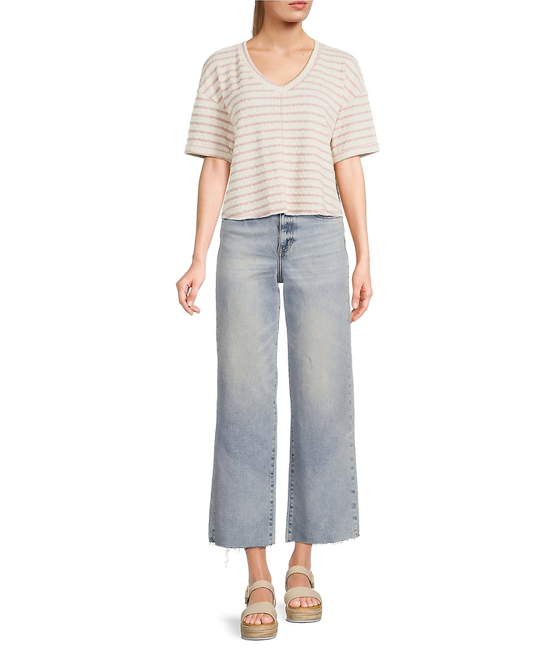 Moa Moa Striped V-Neck Short Sleeve Top