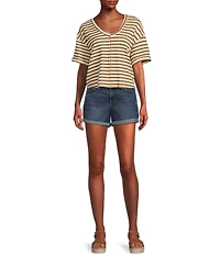Moa Moa Striped V-Neck Short Sleeve Top