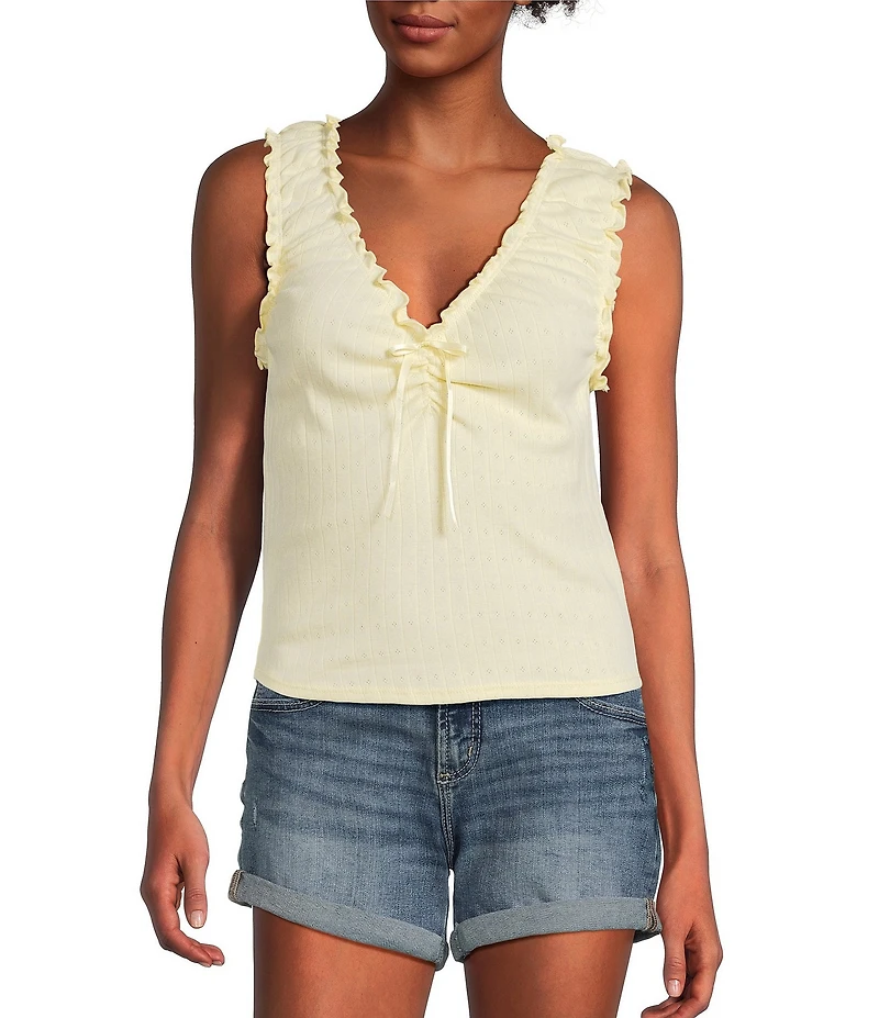Moa Moa V-Neck Cinched Front Tank Top