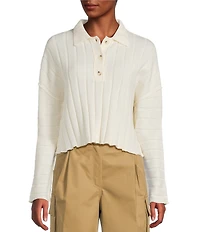 Mod Ref Button Front Long Sleeve Collared Sweater