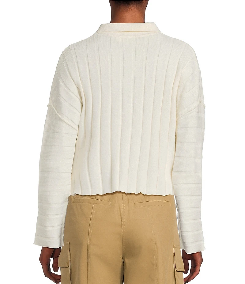 Mod Ref Button Front Long Sleeve Collared Sweater