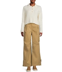 Mod Ref Button Front Long Sleeve Collared Sweater