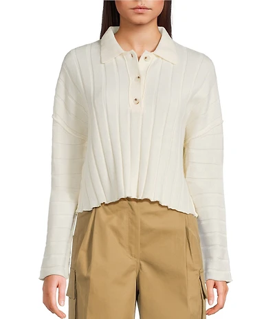 Mod Ref Button Front Long Sleeve Collared Sweater