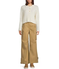 Mod Ref Button Front Long Sleeve Collared Sweater