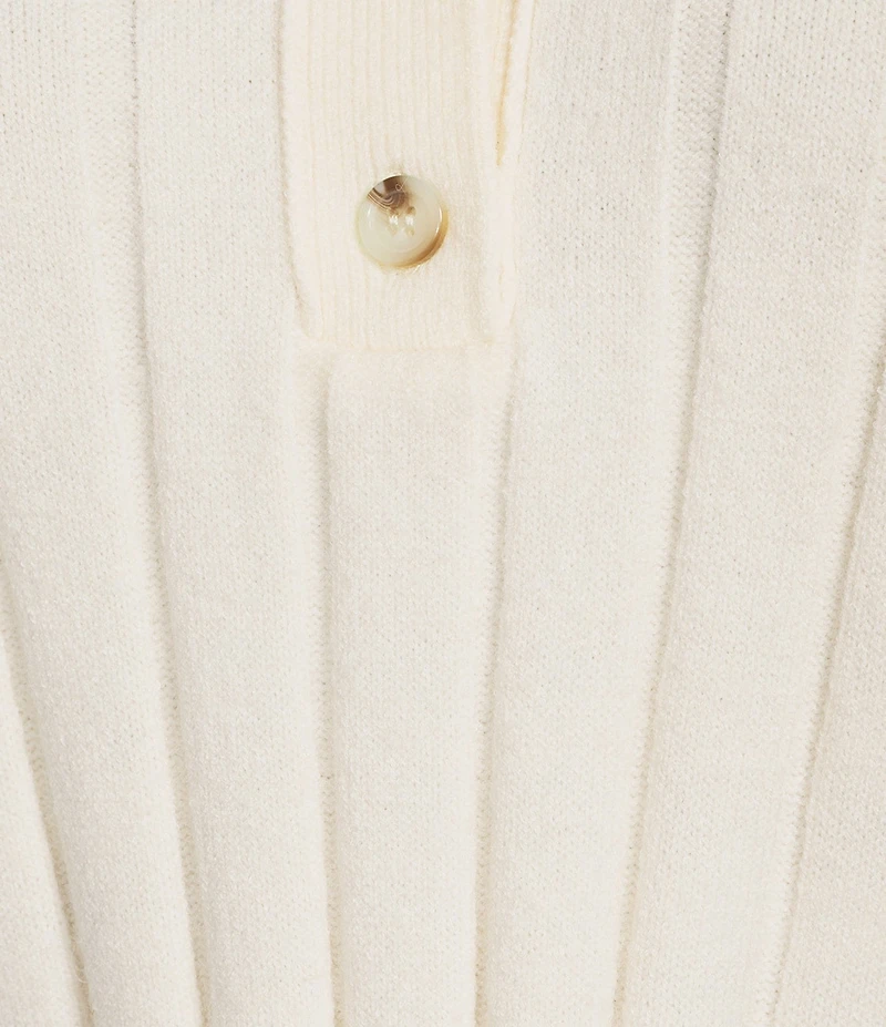 Mod Ref Button Front Long Sleeve Collared Sweater