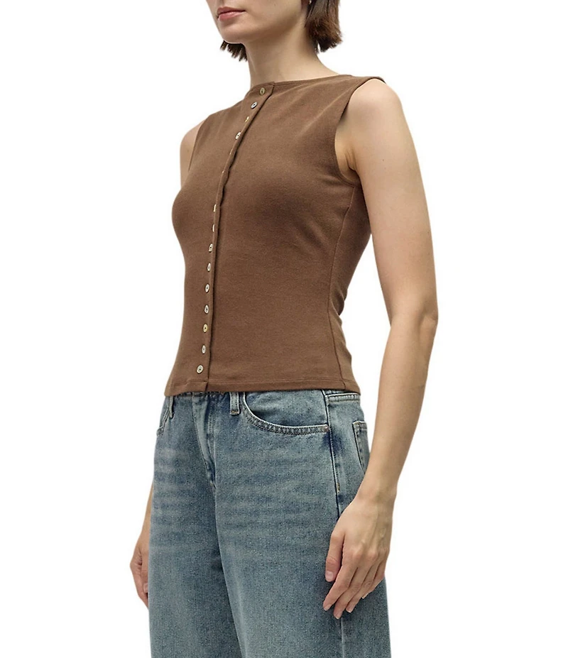 Mod Ref Button Front Sleeveless Knit Top
