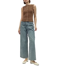 Mod Ref Button Front Sleeveless Knit Top