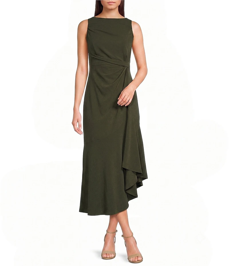 Mod Ref Cinched Twist Waist Asymmetric Midi Dress