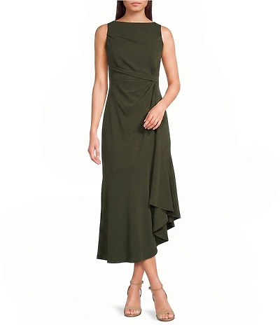 Mod Ref Cinched Twist Waist Asymmetric Midi Dress