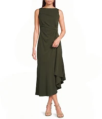 Mod Ref Cinched Twist Waist Asymmetric Midi Dress