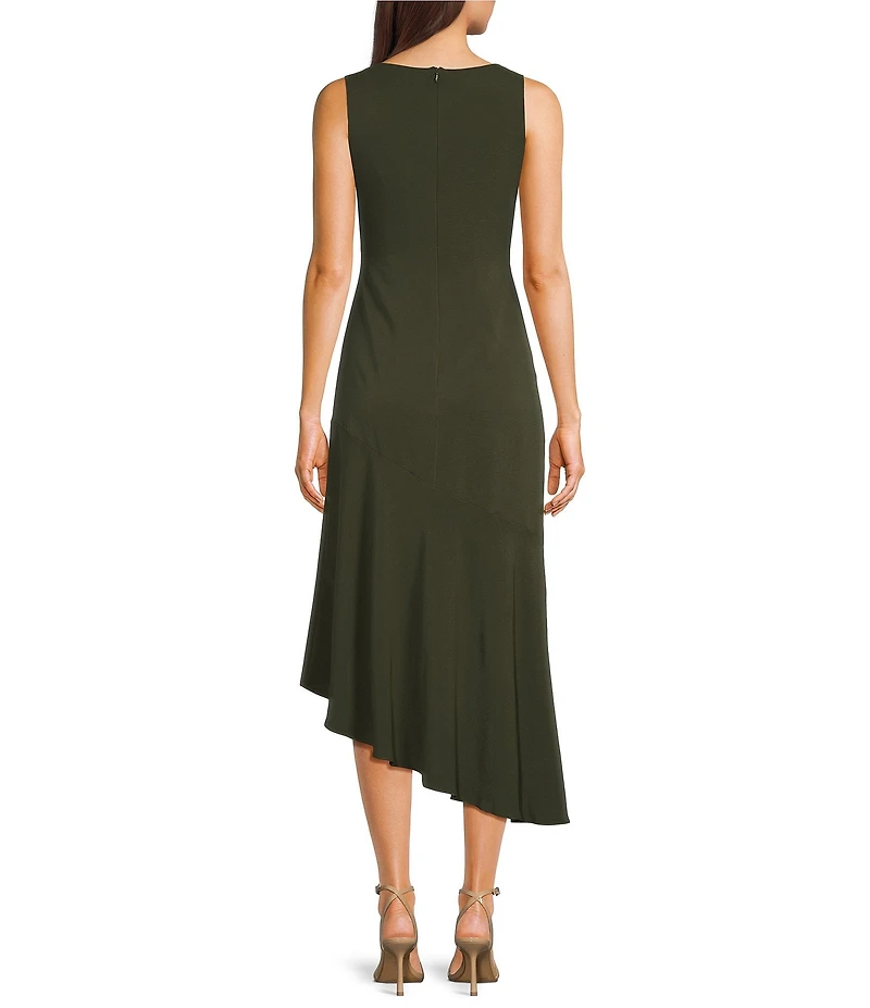 Mod Ref Cinched Twist Waist Asymmetric Midi Dress