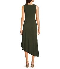 Mod Ref Cinched Twist Waist Asymmetric Midi Dress