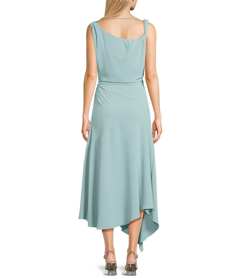 Mod Ref Cowl Neck Sleeveless Cinched Asymmetric Maxi Dress