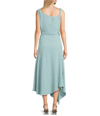Mod Ref Cowl Neck Sleeveless Cinched Asymmetric Maxi Dress