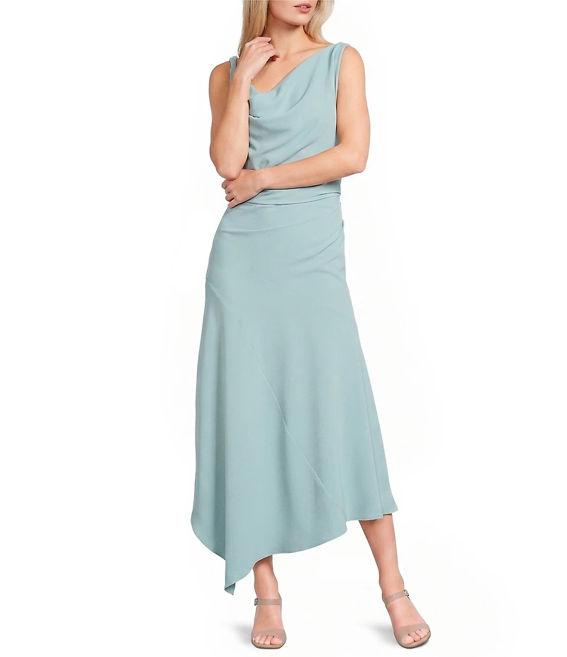 Mod Ref Cowl Neck Sleeveless Cinched Asymmetric Maxi Dress