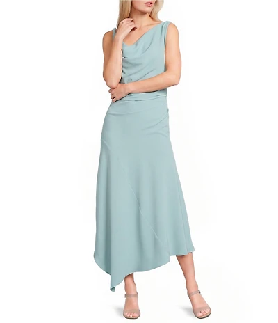 Mod Ref Cowl Neck Sleeveless Cinched Asymmetric Maxi Dress