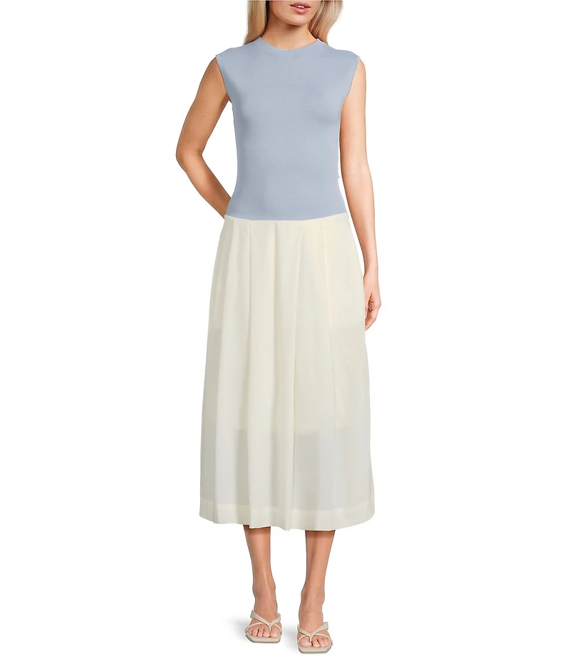 Mod Ref Drop Waist Mock Neck Sleeveless Maxi Dress