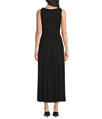 Mod Ref Jersey Boat Neck Twisted Sleeveless Straps Ruched Drop Waist Maxi Dress