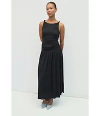Mod Ref Jersey Boat Neck Twisted Sleeveless Straps Ruched Drop Waist Maxi Dress